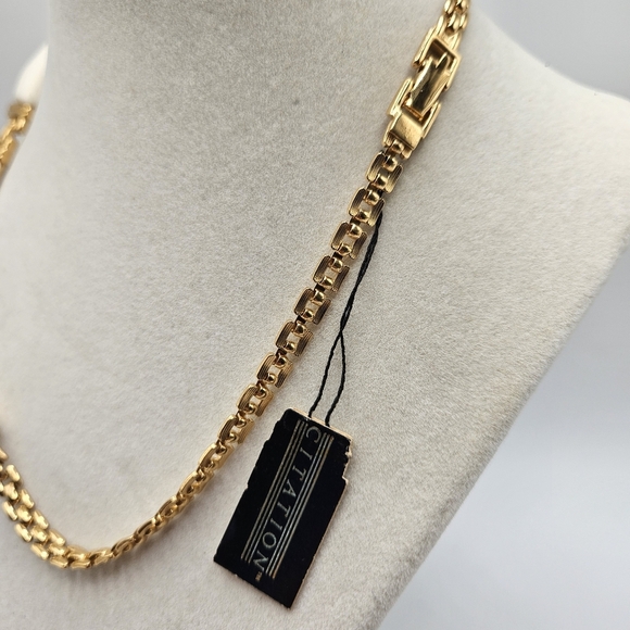 NEW VINTAGE Citation Cream Enamel Panel Statement Gold Tone Necklace - Picture 6 of 7